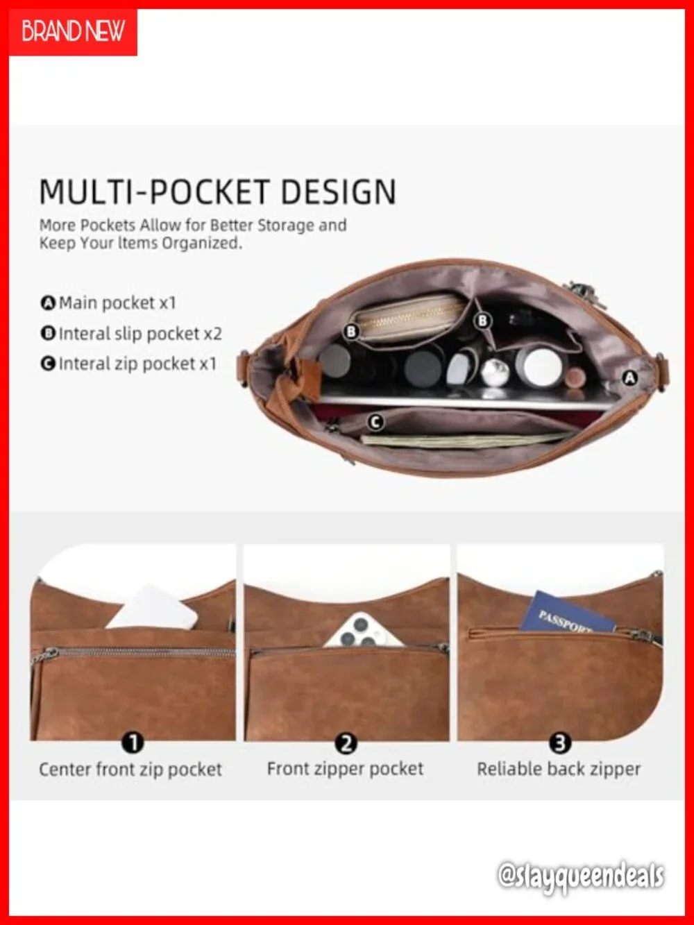 Vegan Leather Crossbody Hobo Bag with Tassel, Adjustable Strap, Multiple Pockets